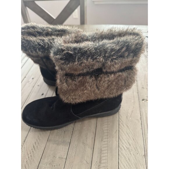 Minnetonka Everett Suede Leather + Faux Fur Winter Boots Booties Black Size 10 - Picture 6 of 7